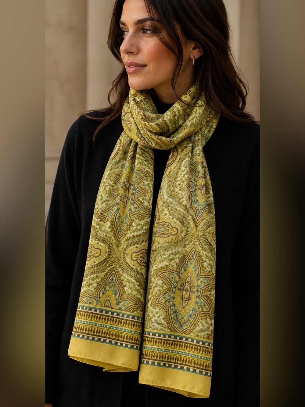 Anne Klein Yellow Paisley Print Scarf